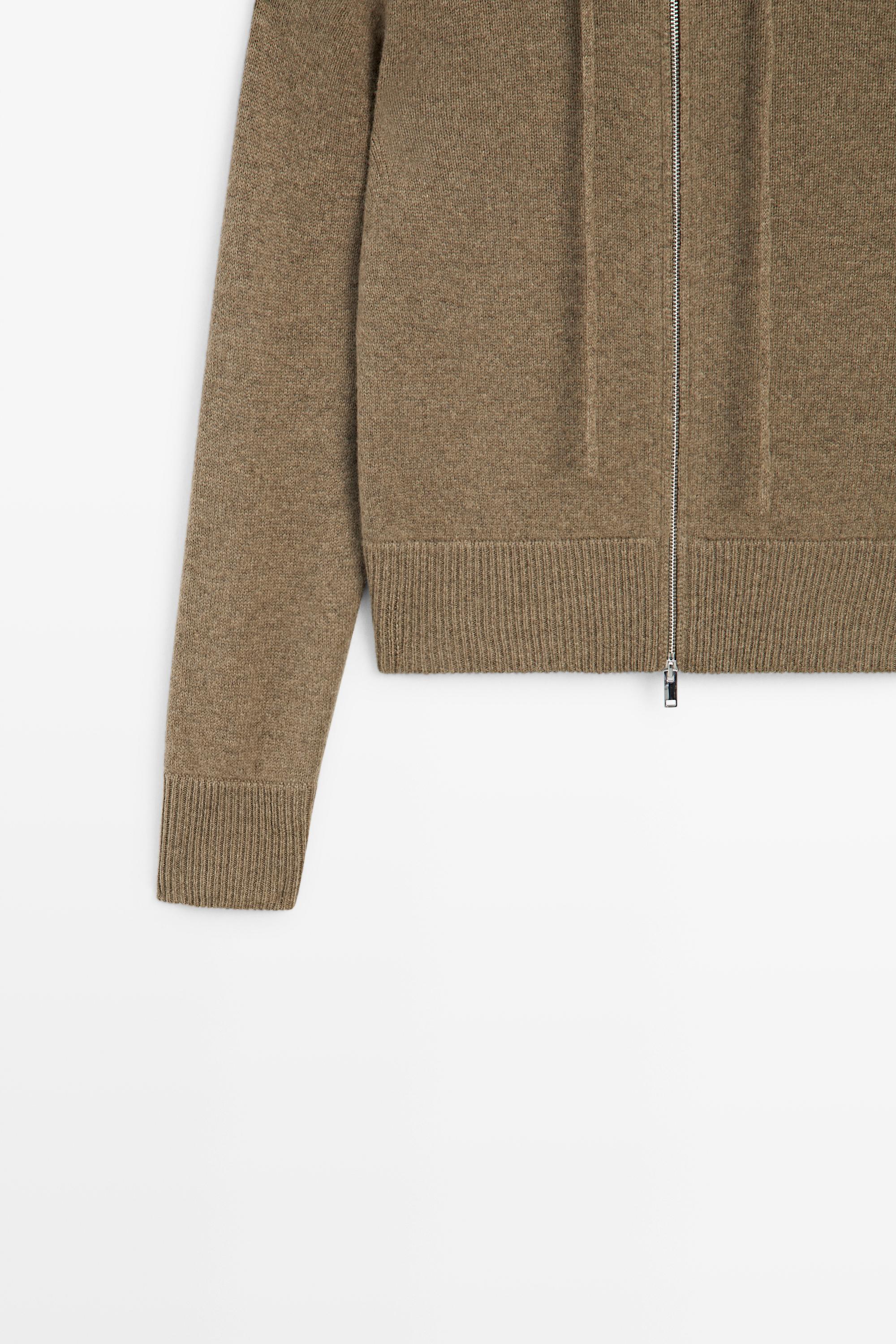 Wool blend hooded knit cardigan